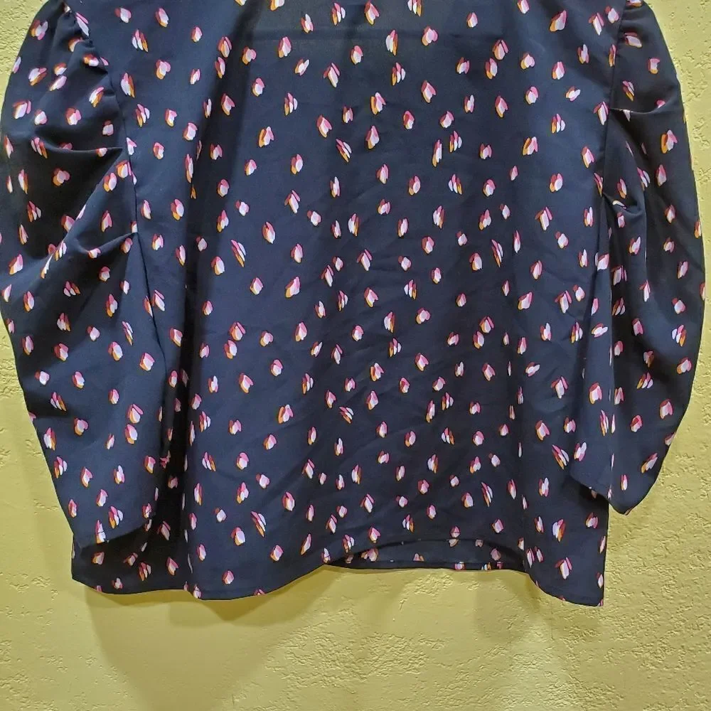 Free Press NWT Puff Sleeve Floral Crop Top XXL Black Pink - Picture 8 of 9